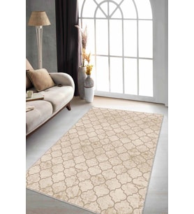Bej Fas Desen Kaymaz Tabanlı Makinede Yıkanabilir Halı RV155 - 100 x 160 cm