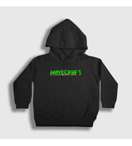 Presmono Unisex Çocuk Siyah Logo Minecraft Kapüşonlu Sweatshirt 29365tt