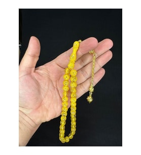 ALTIN VARAKLI UÇAK CAMI TESBİH KÜRE KESİM 10MM SARI RENKLİ T-686 (Çok Renkli)