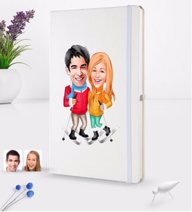 BK Gift Kişiye Özel Sevgililer Karikatürlü Beyaz Termo Deri Defter 16x24cm Model 107