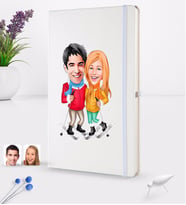 BK Gift Kişiye Özel Sevgililer Karikatürlü Beyaz Termo Deri Defter 16x24cm Model 107