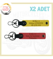 Nar Çiçeği-Sarı, Bikerlar İçin, İsim Plaka ve B Rh (-) Kan Grubu Yazılı Hediye Deri 2'li Anahtarlık