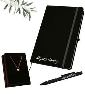Kişiye Özel Yeni İş Hediyesi Bir Yıldız Gibi Parla Kolye & Defter Kalem Hediye Seti