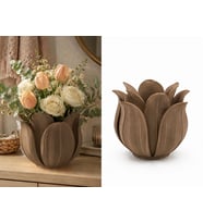 3D Baskı Lotus Yapraklı Vazo - Dekoratif Çiçeklik-Kahverengi