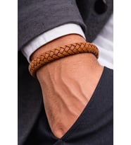 Taba Herringbone – Balık Sırtı Örgülü Hakiki Deri Erkek Bileklik-50-680