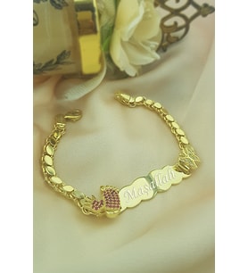 Vaoov Gümüş Maşallah Yazılı Çocuk ve Bebek Bileklik (Gold)