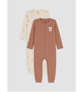LCW baby Bej Baskılı Erkek Bebek Tulum 2'li