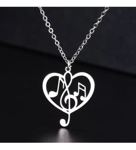 Kişiye Özel 925 Ayar Gümüş Kalp İçi Müzik Notalı Kolye
