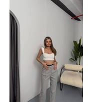 ?Yeni Sezon  & New Season ? Summer Collection Poliviskon Kumaş Kemerli Pantolon / KEMERLİ PANTOLON (Gri)