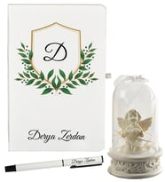 İş Arkadaşına Hediye Kişiye Özel Defter ve Işıklı Melek Fanus Hediye Seti