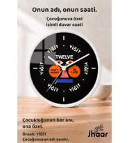 İsme Özel Yazılı Grafik Yüz Çocuk Odası Duvar Saati Orta Boy 30 cm Beyaz Camlı Sessiz