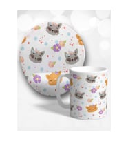 Flower Cat Oval Bilek Destekli Mouse Pad Ve Kupa Bardak Seti