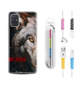 Samsung a71 A72 A73 A7 A9 2018 C7 C9 Kılıf Kablo Koruma Spiral Silikon Wolf Eyes 1758