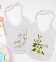 BK Kids Kişiye Özel Papatya Temalı 2’li Beyaz Mama Önlüğü-1