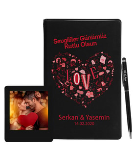 Sevgililer Gününe Özel Siyah Defter Kalem & Instagram Çerçeve Hediye Seti 11