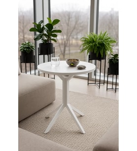 Yıldız Yuvarlak Beyaz 50 cm Balkon Masası Yan Sehpa Mutfak Yemek Masası