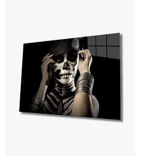 Kadınlar Kafatası Makyaj Cam Tablo 4mm Dayanıklı Temperli Cam, Women Skull Makeup Glass Wall Art