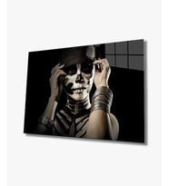 Kadınlar Kafatası Makyaj Cam Tablo 4mm Dayanıklı Temperli Cam, Women Skull Makeup Glass Wall Art