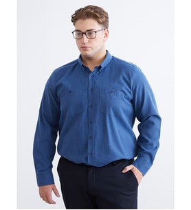 LCWAIKIKI Classic İndigo Büyük Beden Regular Fit Uzun Kollu Gabardin Erkek Gömlek