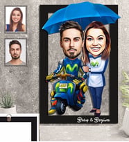 Kişiye Özel Vespa Motorcu Sevgili Karikatürlü 3D Ahşap Tablo 30x47  Mod-1