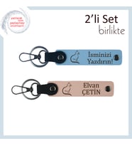Mırıl Mırıl Aşkınızı Simgelesin, Kedili, Kişisel Yazılı Anahtarlık, Gök Mavi-Yavru Ağzı