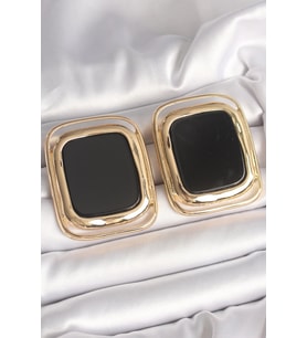 Pirinç Gold Renk Siyah Mineli Kare Model Kadın Küpe 5886