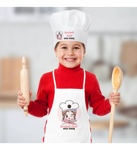 Kişiye Özel Sevimli Chef İsme Özel Şapkalı Mutfak Önlüğü