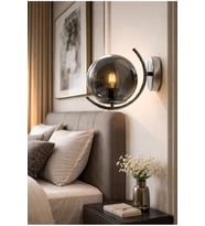 Krom Kaplama Modern Aplik E27 Duy Füme Cam Küre Duvar Aplik Yatak Başı Ayna Üstü Tablo Yanı Cam