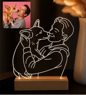 BK Gift Kişiye Özel Evcil Hayvan Line Art Tasarımlı Dekoratif Led Lamba, Gece Lambası, Sevgiliye Hediye, Işıklı Pleksi Biblo, Arkadaşa Hediye