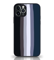 PrintiFy Apple iPhone 11 Pro Max Kamera Korumalı Mavi Gökkuşağı Desenli Cam Kapak Siyah
