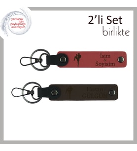 Kız Arkadaşa Şık Tekvando Figürlü Hediye, Yazılabilir Deri Anahtarlık Takımı, Nar Çiçeği-Koyu Kahve (Çok Renkli)