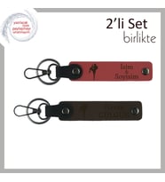 Kız Arkadaşa Şık Tekvando Figürlü Hediye, Yazılabilir Deri Anahtarlık Takımı, Nar Çiçeği-Koyu Kahve (Çok Renkli)