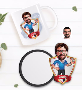 BK Gift Kişiye Özel Erkek Antrenör Karikatürlü Beyaz Kupa ve Ahşap Bardak Altlığı Hediye Seti-1