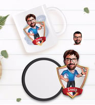 BK Gift Kişiye Özel Erkek Antrenör Karikatürlü Beyaz Kupa ve Ahşap Bardak Altlığı Hediye Seti-1