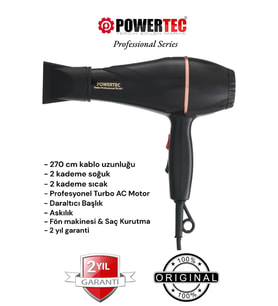 POWERTEC TR-501 Profesyonel Renkli Fön Makinesi Siyah