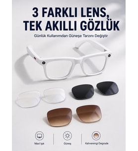Yapay Zeka Destekli Akıllı Gözlük Dahili Kameralı Bluetooth Müzik ve Arama Özellikli Ses Kontrollü Değiştirilebilir Lensli
