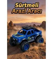 Oyuncak Araba Sürtmeli Büyük Tekerlekli 4x4 Off Road Jeep - Dayanıklı Arazi Aracı 13 Cm Mavi
