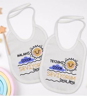 BK Kids Kişiye Özel Hala ve Teyze Tasarımlı 2’li Beyaz Mama Önlüğü-1