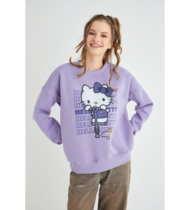 Lisanslı Baskılı Kalın Oversize Sweatshirt (Mor)