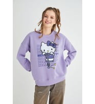 Lisanslı Baskılı Kalın Oversize Sweatshirt (Mor)