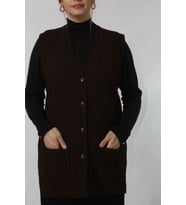 DÜĞMELİ CEPLİ MEVSİMLİK YELEK (Kahverengi)