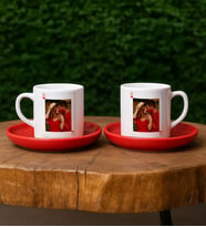 BK Gift Kişiye Özel Aşkımızın Ası Fotoğraflı İskambil Tasarımlı 2'li Kırmızı Tabaklı Türk Kahvesi Fincan Takımı-1, Sevgiliye Hediye, Arkadaşa Hediye, Eşe Hediye