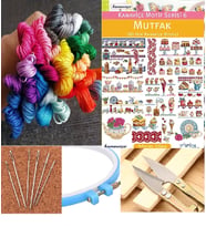 Almila Mutfak Kanaviçe Seti 25 Ip+kanaviçe Kitabı+iplik Kesme Aparatı+6 Iğne +21 Cm Kasnak+kumaş