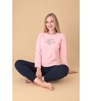 Fawn 6002 İnterlok Sevimli Köpek Desenli Kışlık Ev Kadın Pijama Takımı