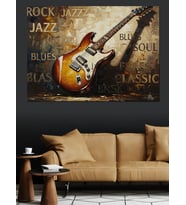 Rock Jazz Müzik Yazılı Gitar Dekoratif Kanvas - Mdf Ahşap Tablo
