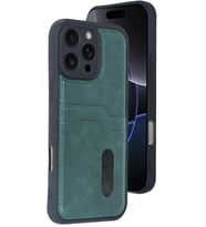 iPhone 16 Pro Max Kılıf Sara Kartvizitli Deri Kılıf - Koyu Yeşil