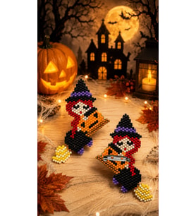 Miyuki Boncuk El Yapımı Sevimli Cadı Halloween Cadılar Bayramı Broş - Yaka Iğnesi