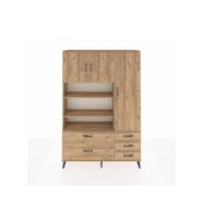 Arges Gardrop 9 Raflı 5 Çekmeceli 3 Kapaklı 132x30x195 Çam-Çam