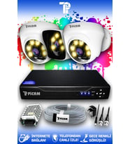 PICAM 3 Kameralı Kare 2 İç Kamera Set HDD'siz Full HD Renkli Gece Görüşlü Güvenlik Kamerası Sistemi