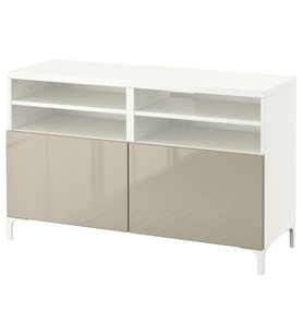 TV Sehpası, Beyaz-Parlak Cila-Bej, 120x42x74 cm